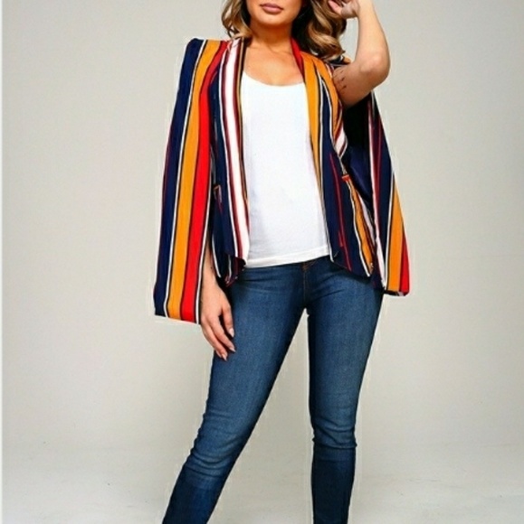 MUY MUY Navy Multi Color Blazer Cape - Picture 2 of 7